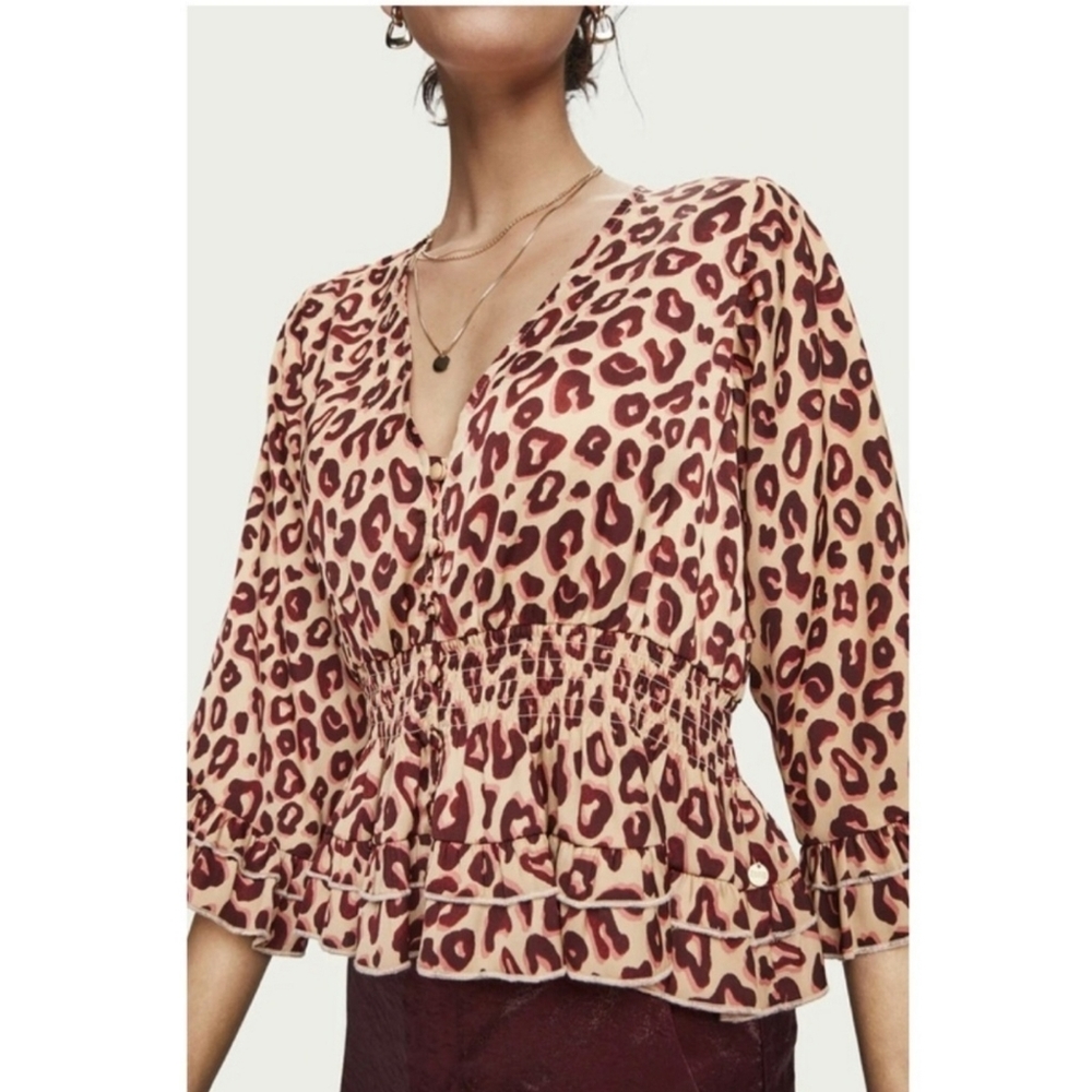 Scotch & Soda V-neck Satin Ruffled Blouse